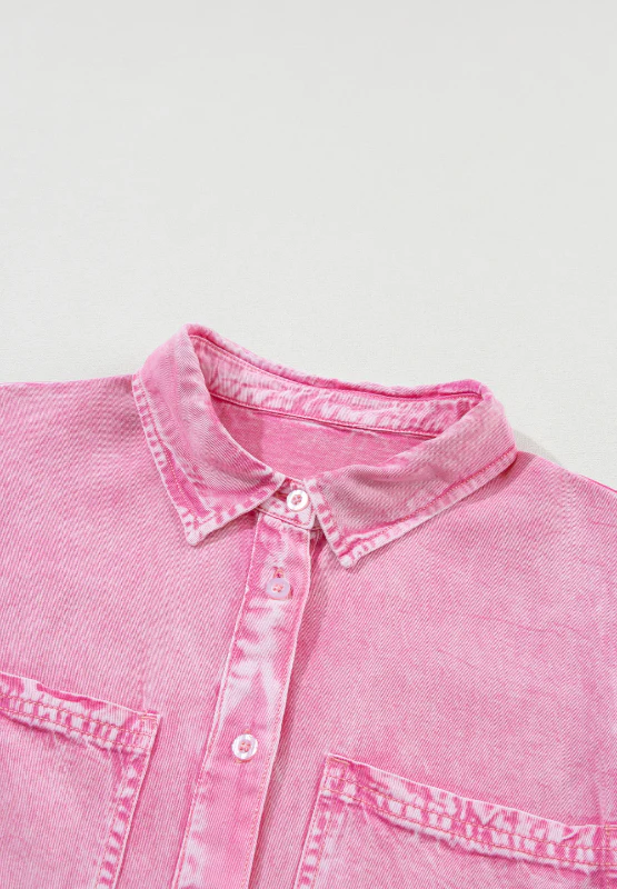 Collared Neck Button Down Mini Denim Dress - Image 8