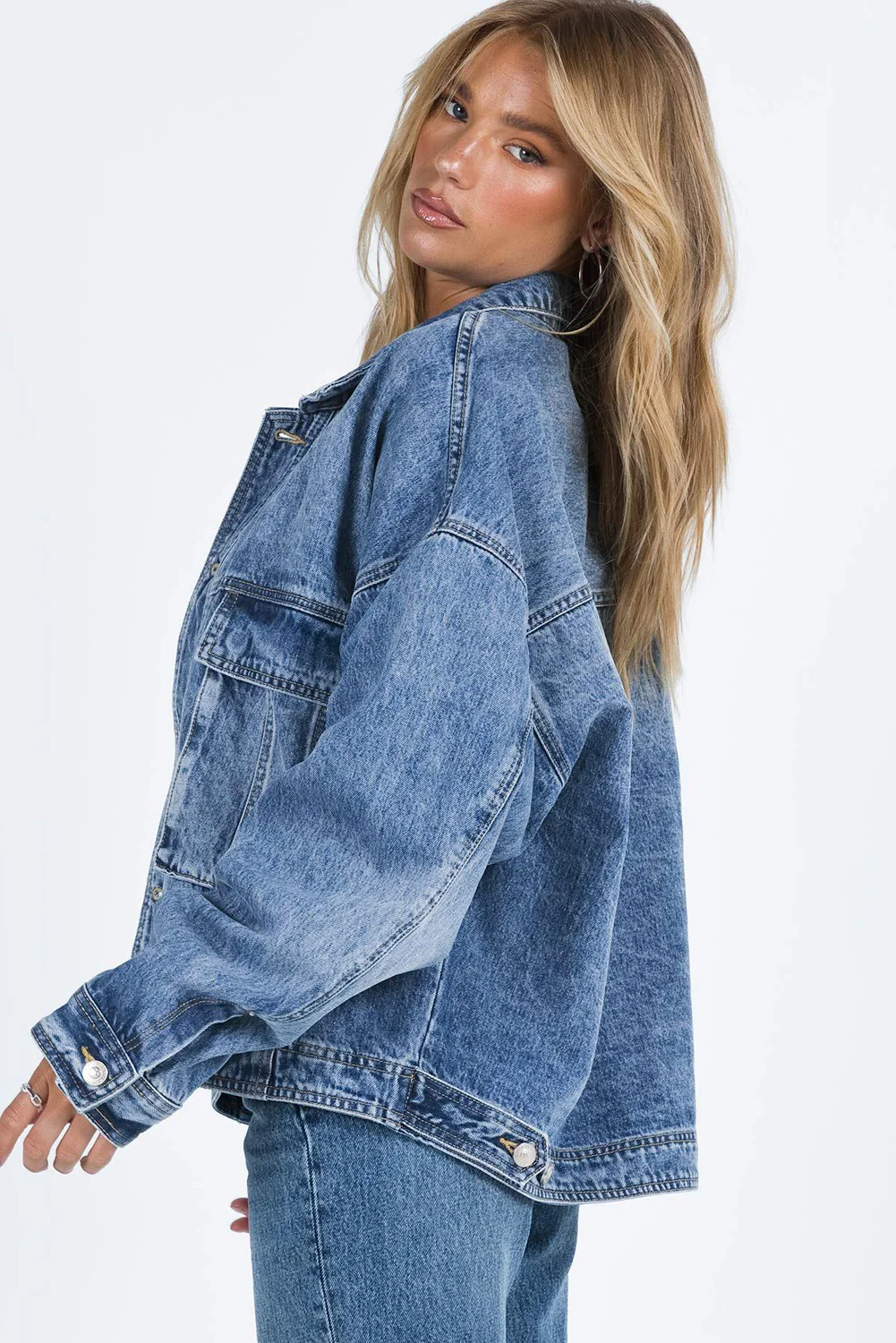 Collared Neck Button Up Denim Jacket - Image 12