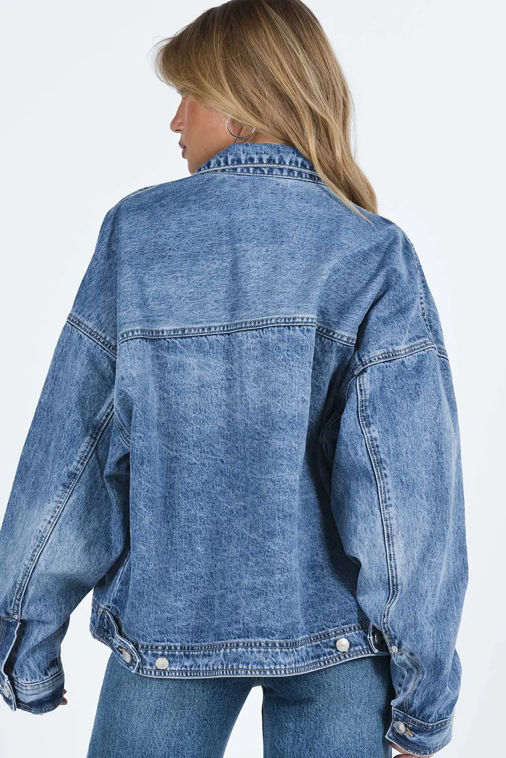 Collared Neck Button Up Denim Jacket - Image 13