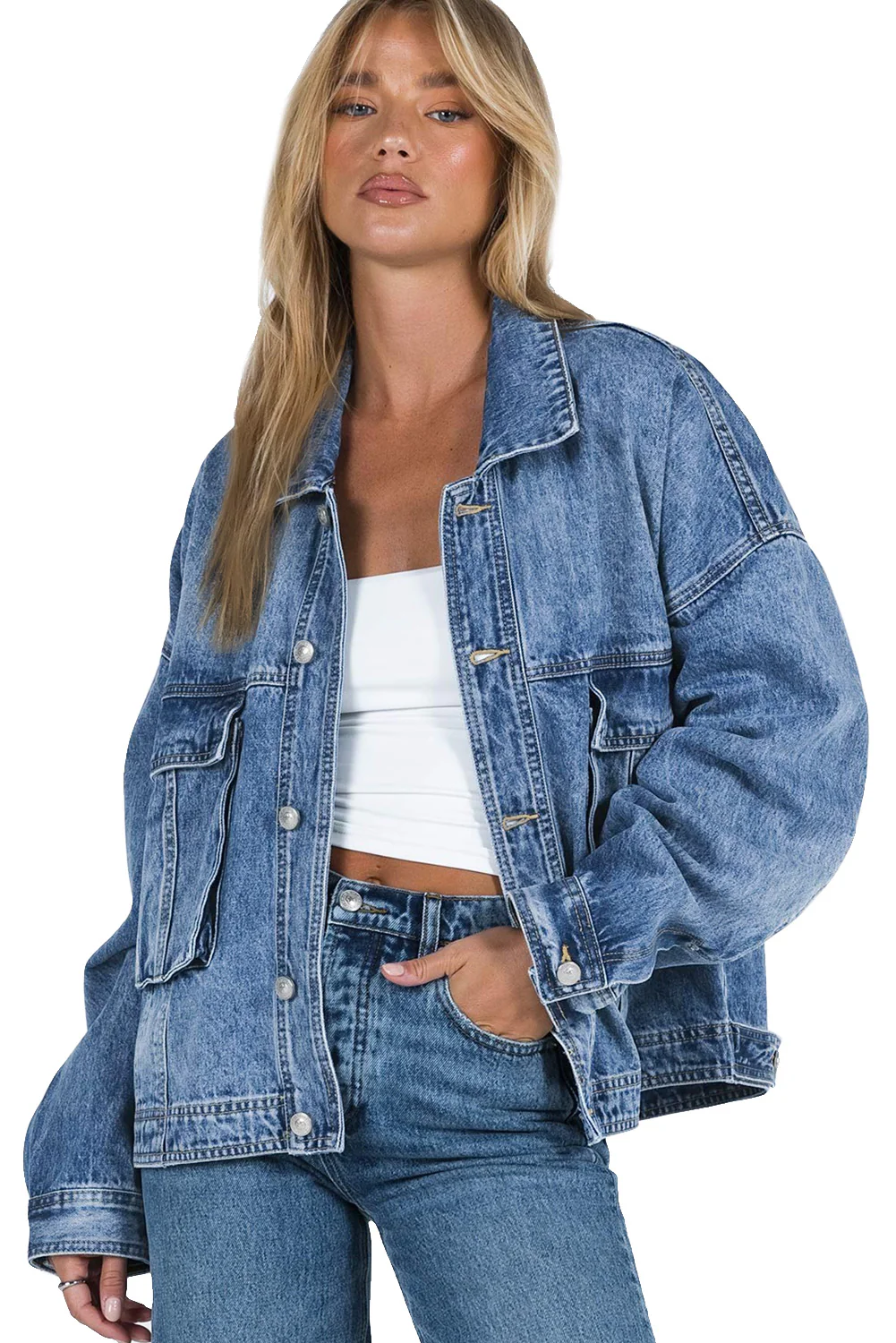 Collared Neck Button Up Denim Jacket - Image 14