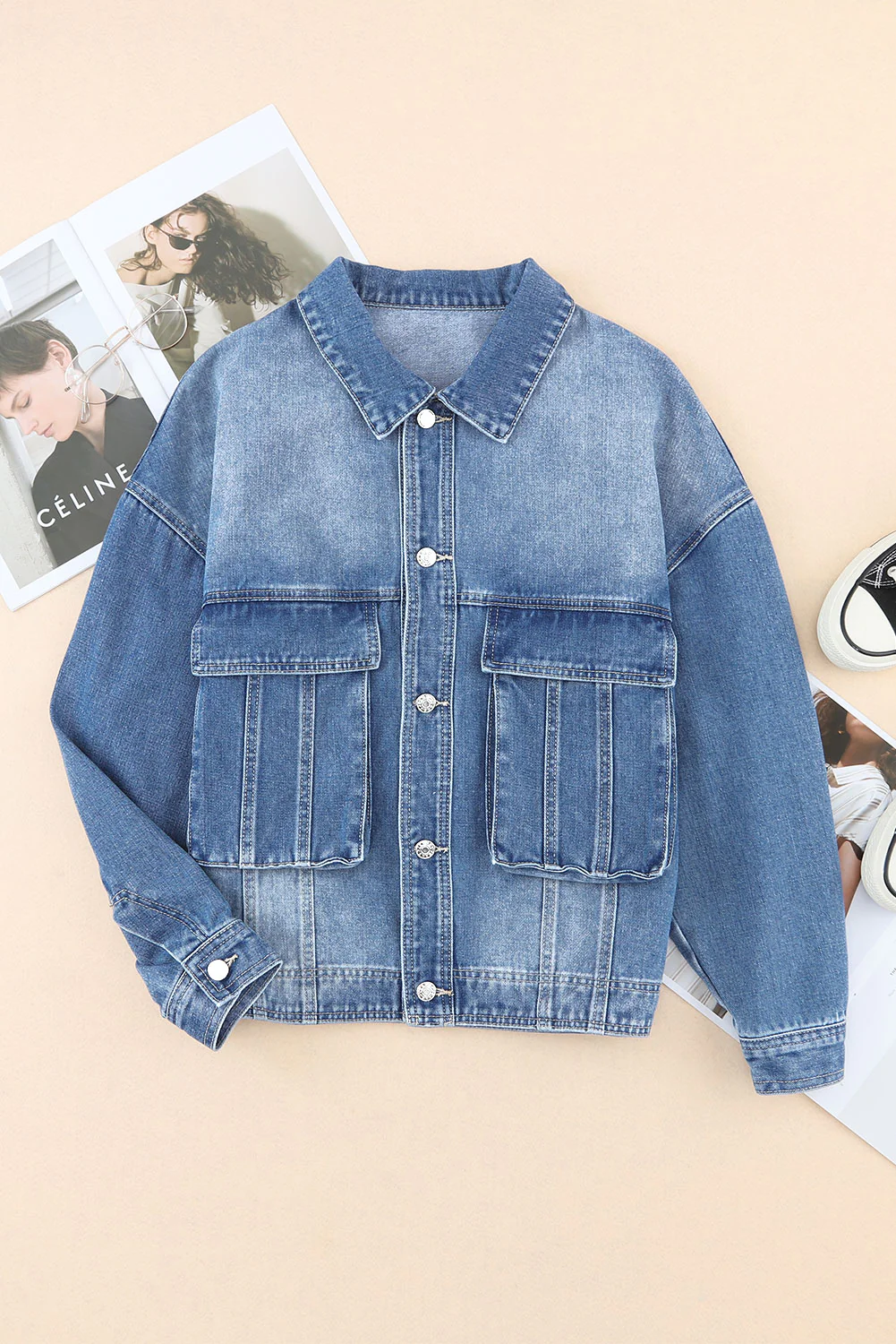 Collared Neck Button Up Denim Jacket - Image 15