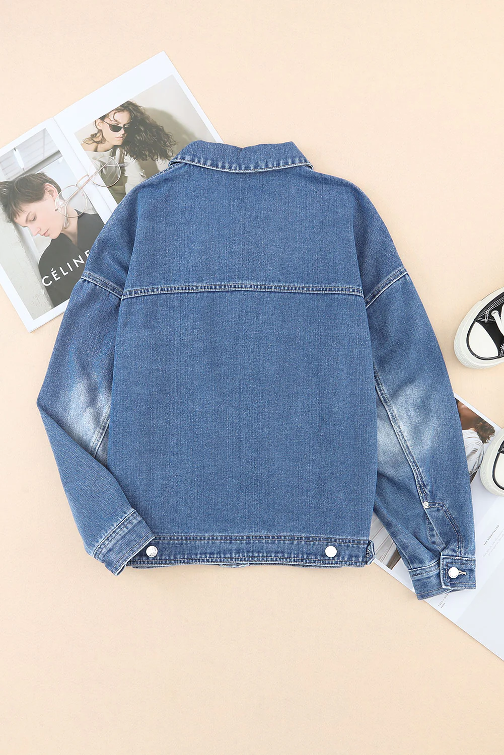 Collared Neck Button Up Denim Jacket - Image 16
