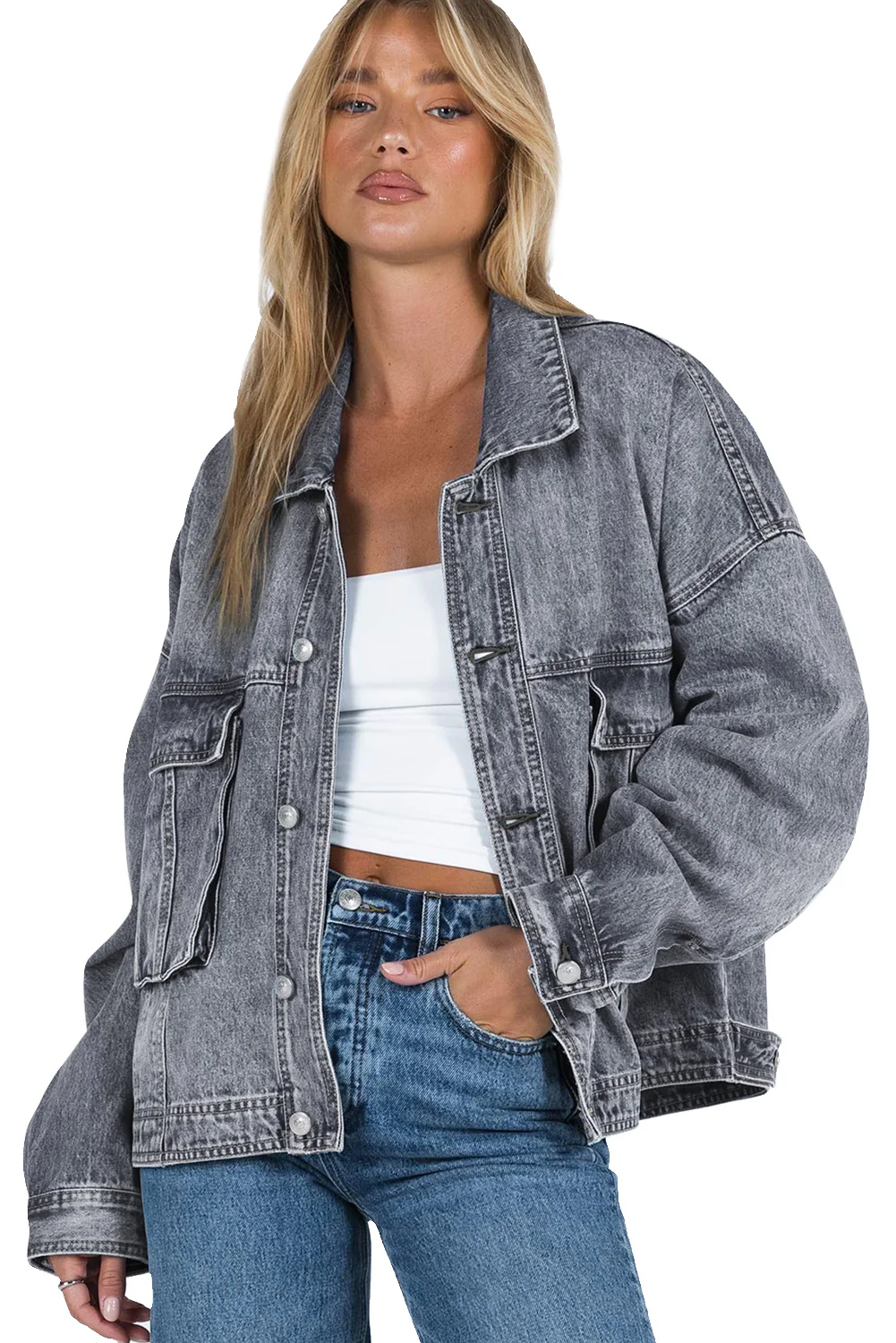 Collared Neck Button Up Denim Jacket - Image 21