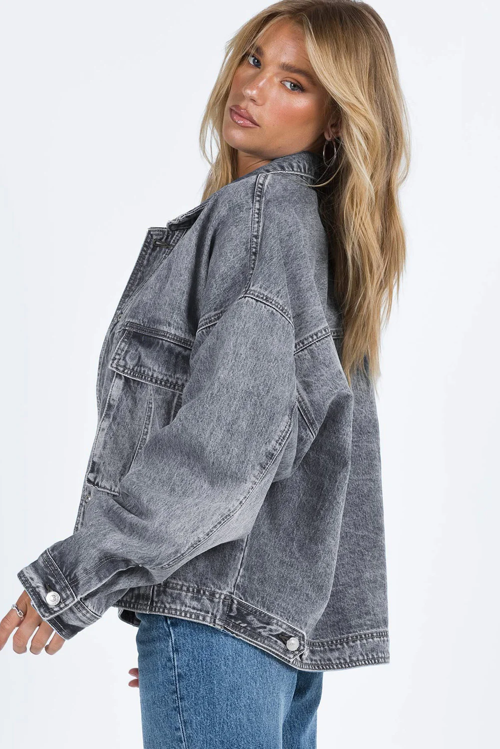 Collared Neck Button Up Denim Jacket - Image 22