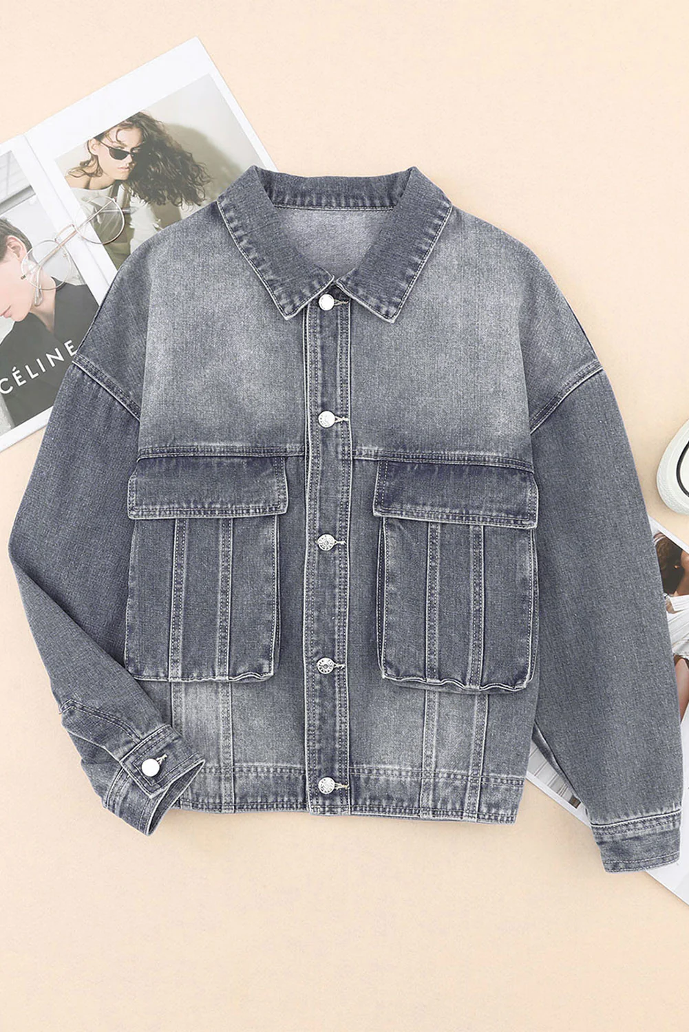 Collared Neck Button Up Denim Jacket - Image 24