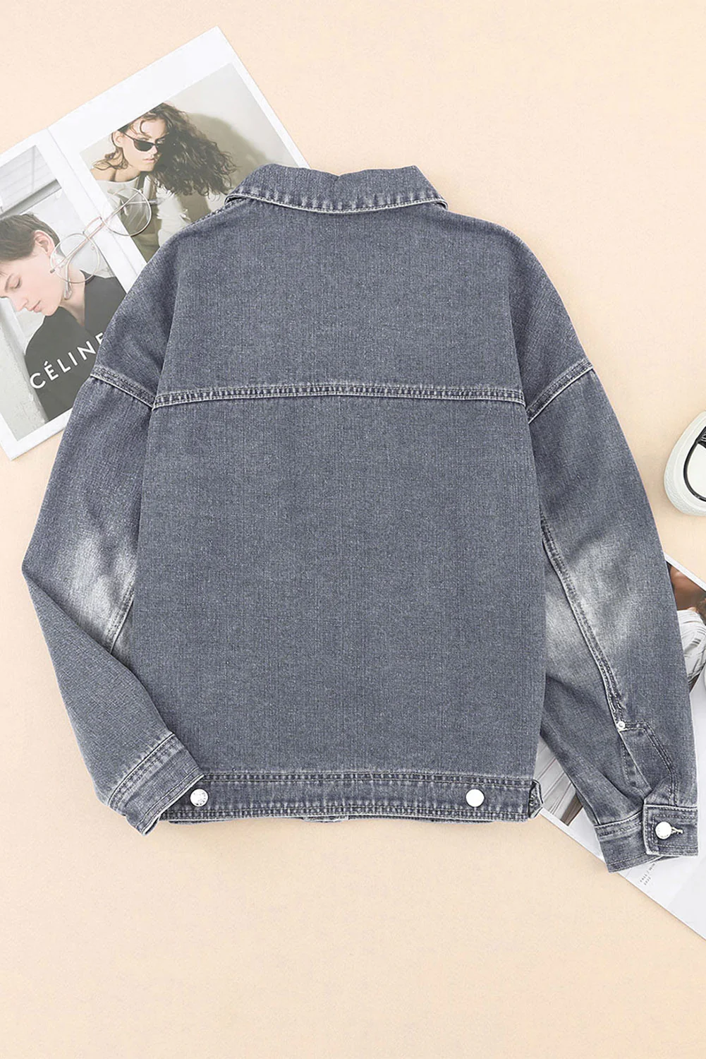 Collared Neck Button Up Denim Jacket - Image 25