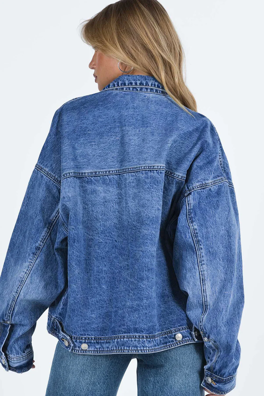 Collared Neck Button Up Denim Jacket - Image 3