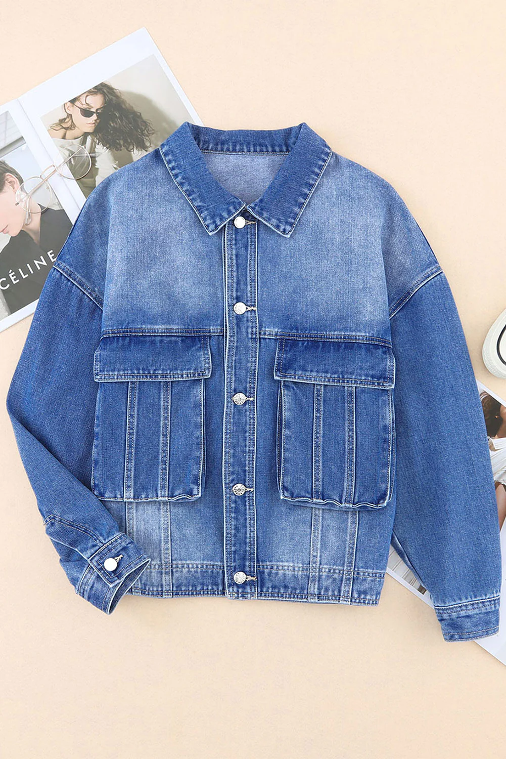 Collared Neck Button Up Denim Jacket - Image 5