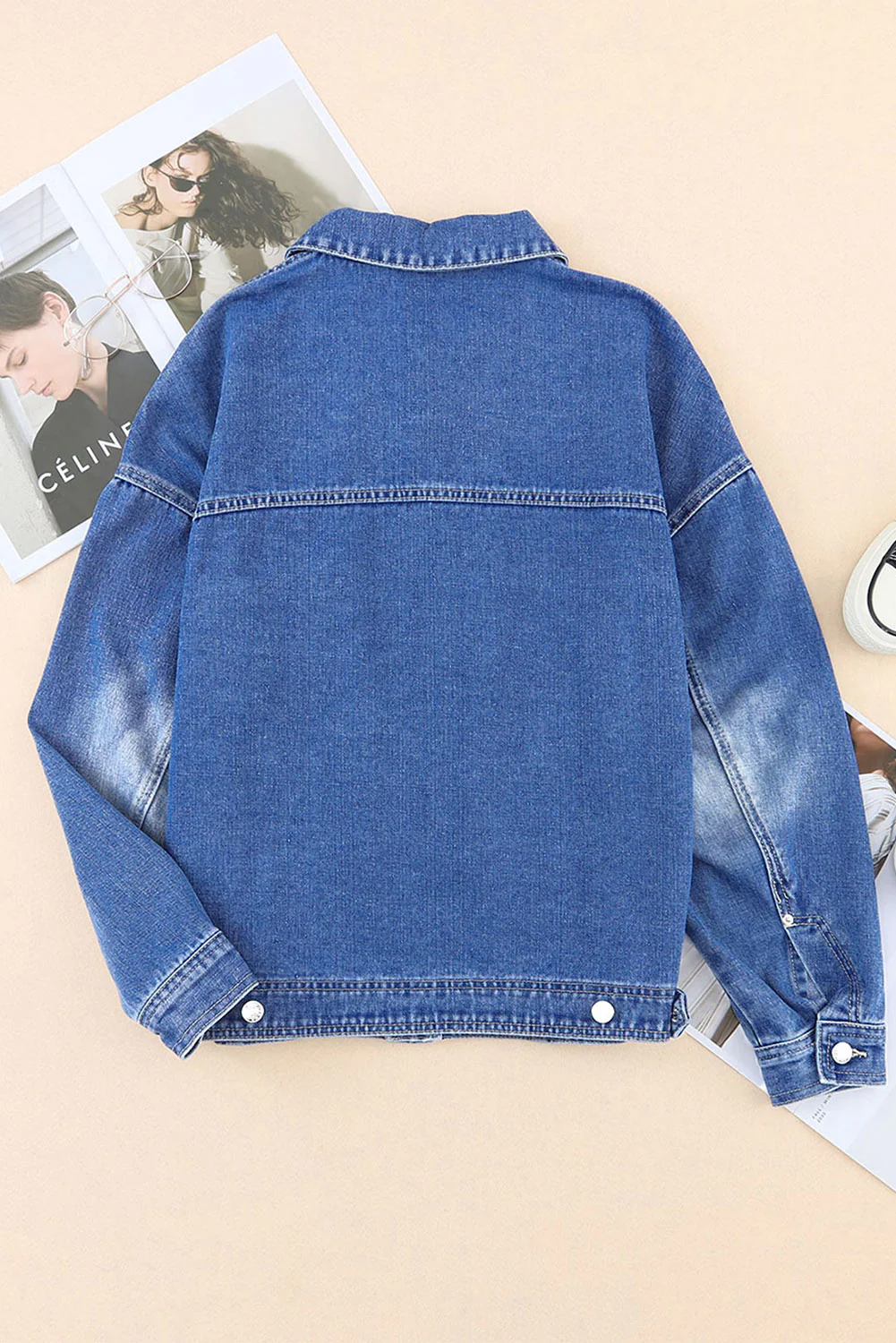 Collared Neck Button Up Denim Jacket - Image 6