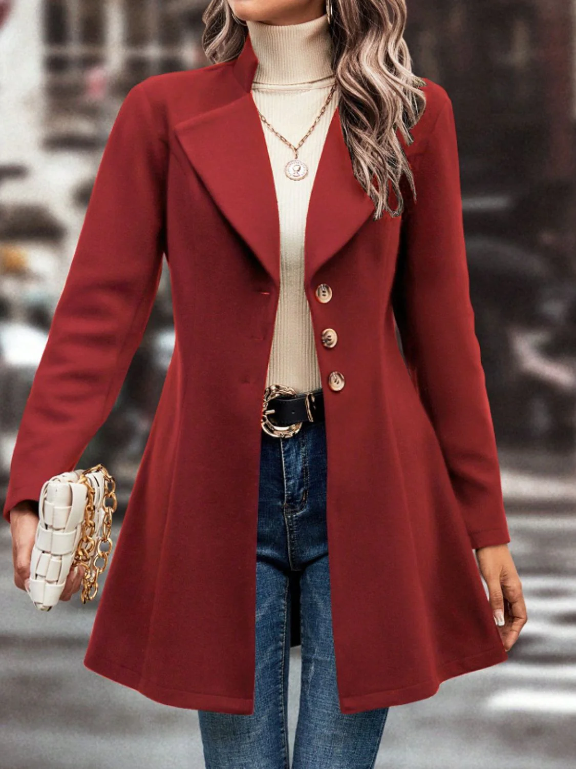 Collared Neck Button Up Long Sleeve Coat - Image 13