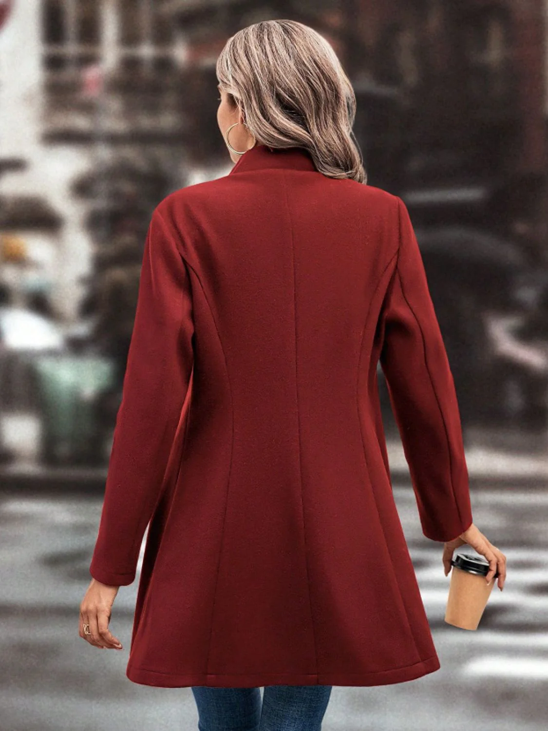 Collared Neck Button Up Long Sleeve Coat - Image 15