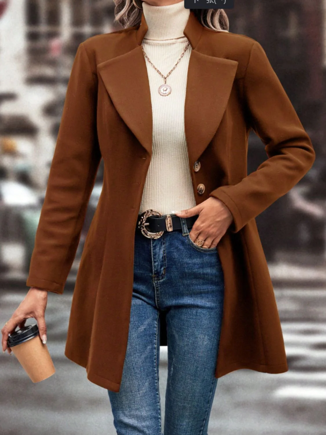 Collared Neck Button Up Long Sleeve Coat - Image 8