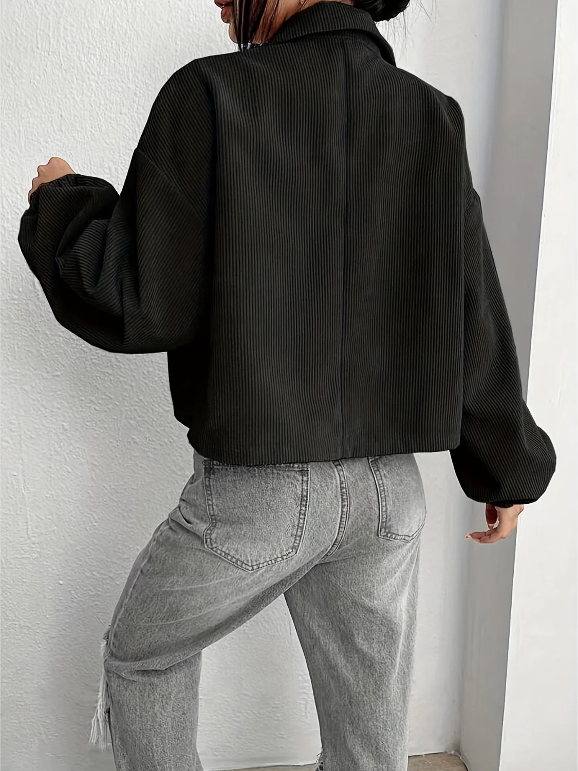 Collared Neck Dropped Shoulder Jacket - Image 10