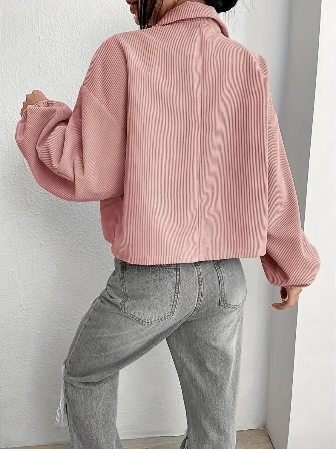 Collared Neck Dropped Shoulder Jacket - Image 3