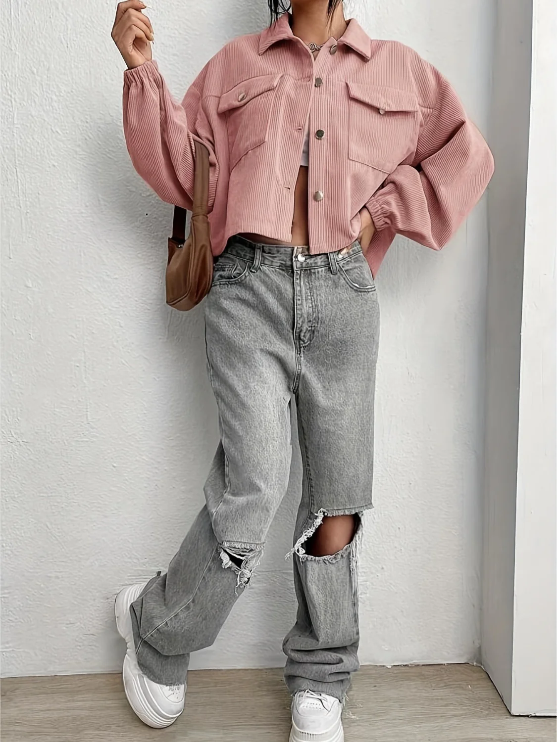 Collared Neck Dropped Shoulder Jacket - Image 5