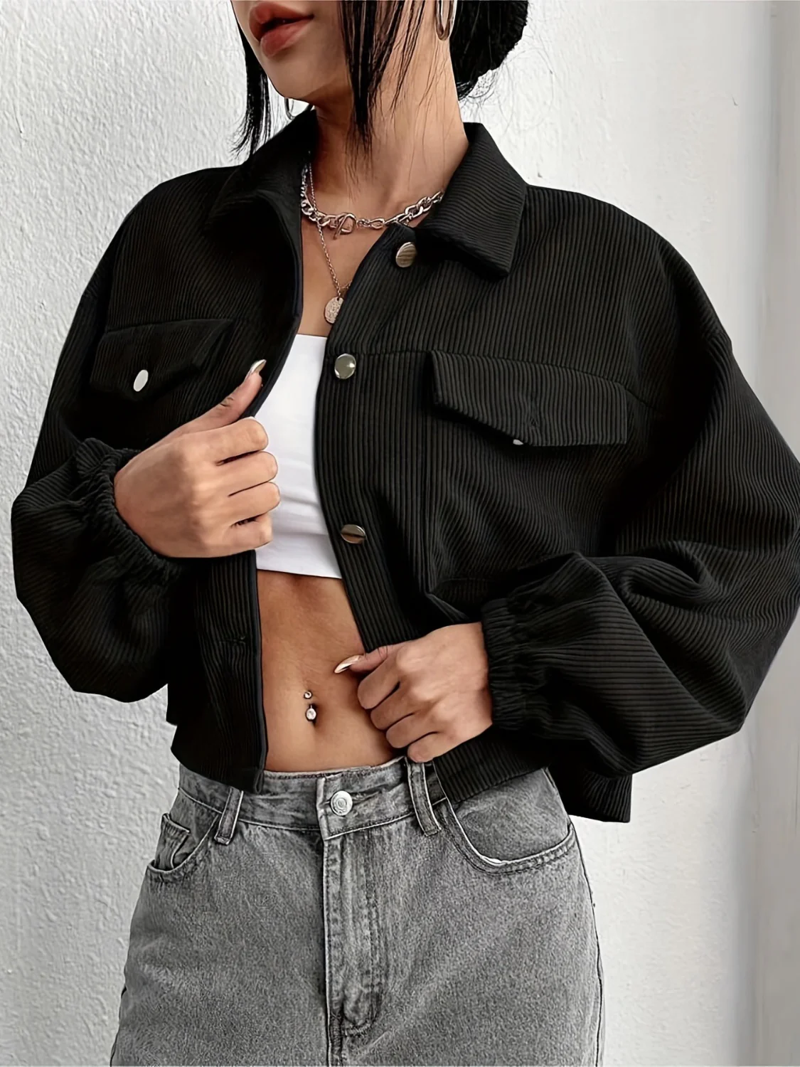 Collared Neck Dropped Shoulder Jacket - Image 8
