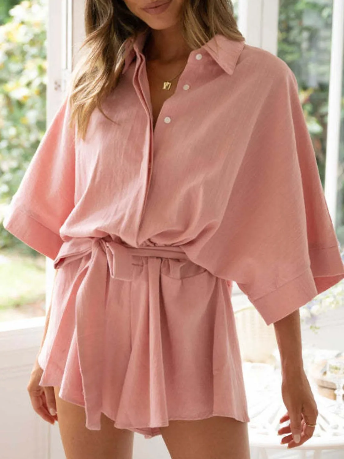Collared Neck Half Sleeve Romper - Image 2