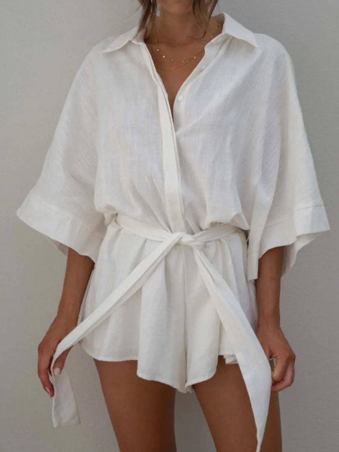 Collared Neck Half Sleeve Romper - Image 7