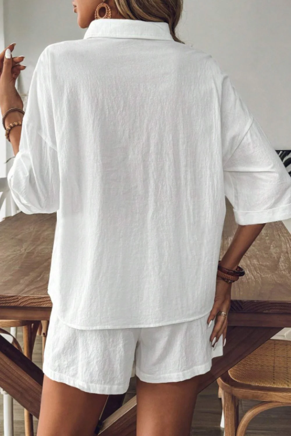 Collared Neck Half Sleeve Top and Shorts Set - Image 4