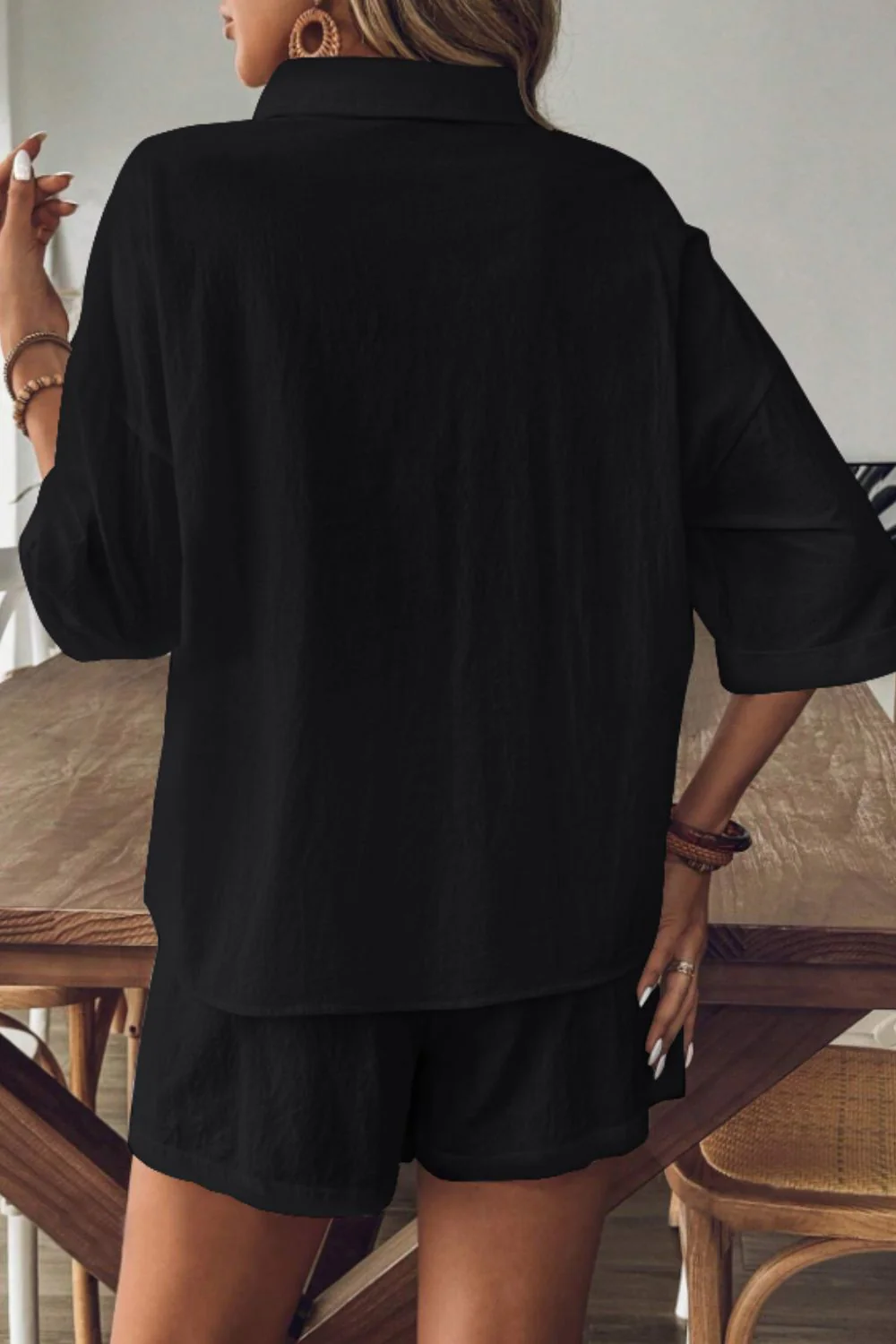 Collared Neck Half Sleeve Top and Shorts Set - Image 8