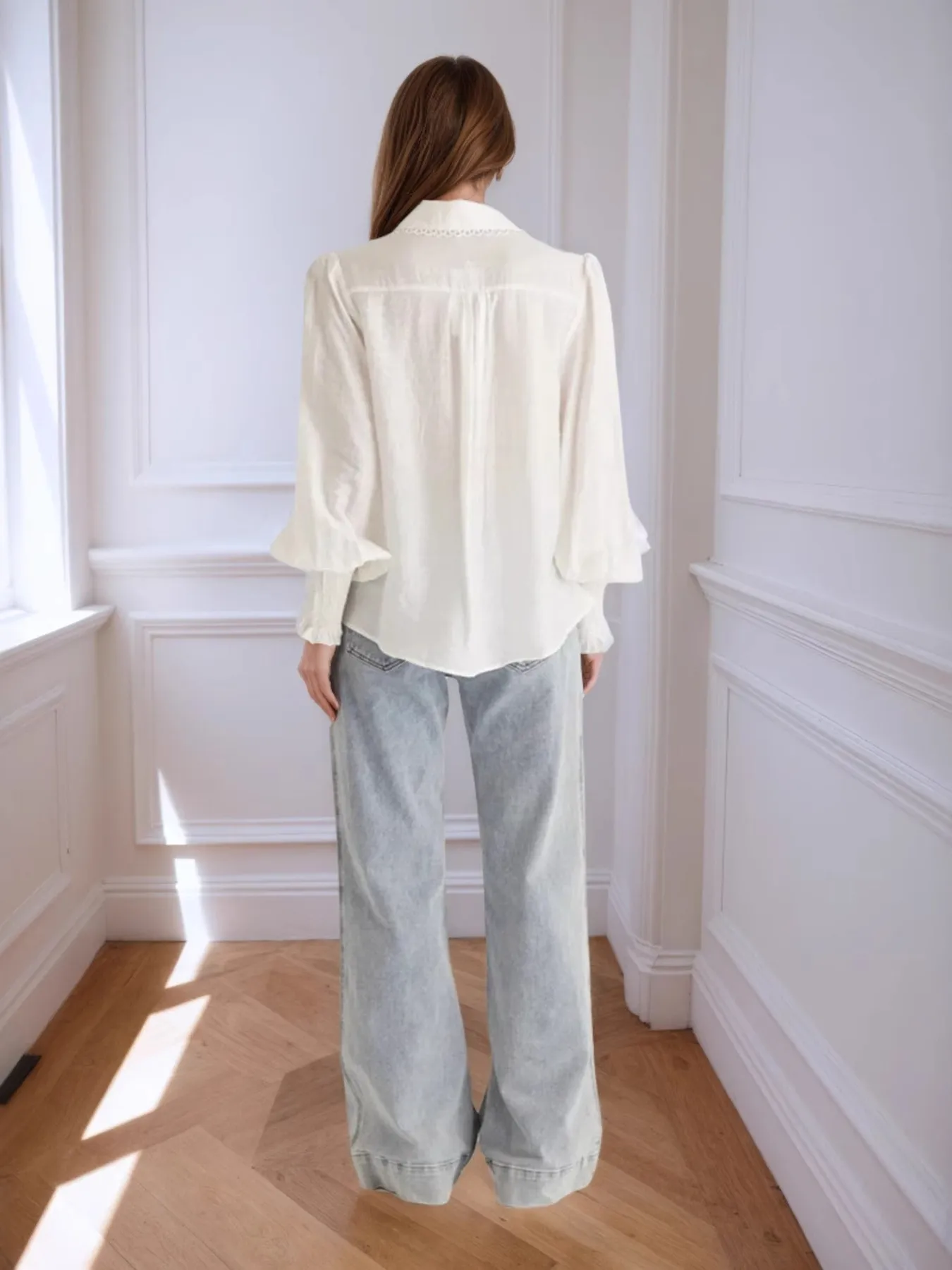 Collared Neck Lantern Sleeve Shirt - Image 4