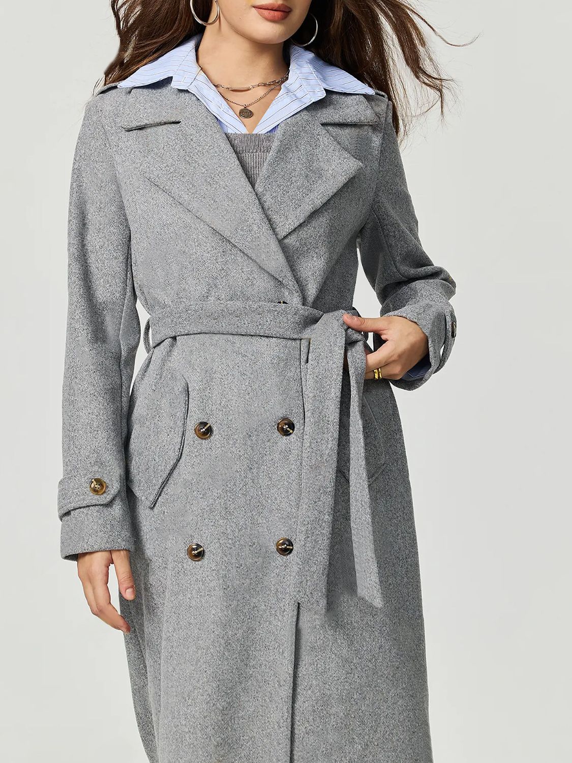 Collared Neck Long Sleeve Longline Coat - Image 5