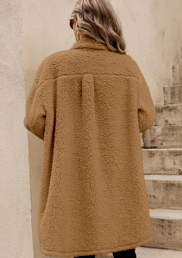 Collared Neck Long Sleeve Longline Teddy Jacket - Image 10