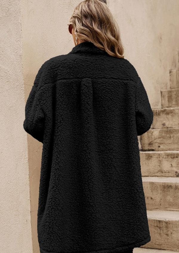 Collared Neck Long Sleeve Longline Teddy Jacket - Image 21