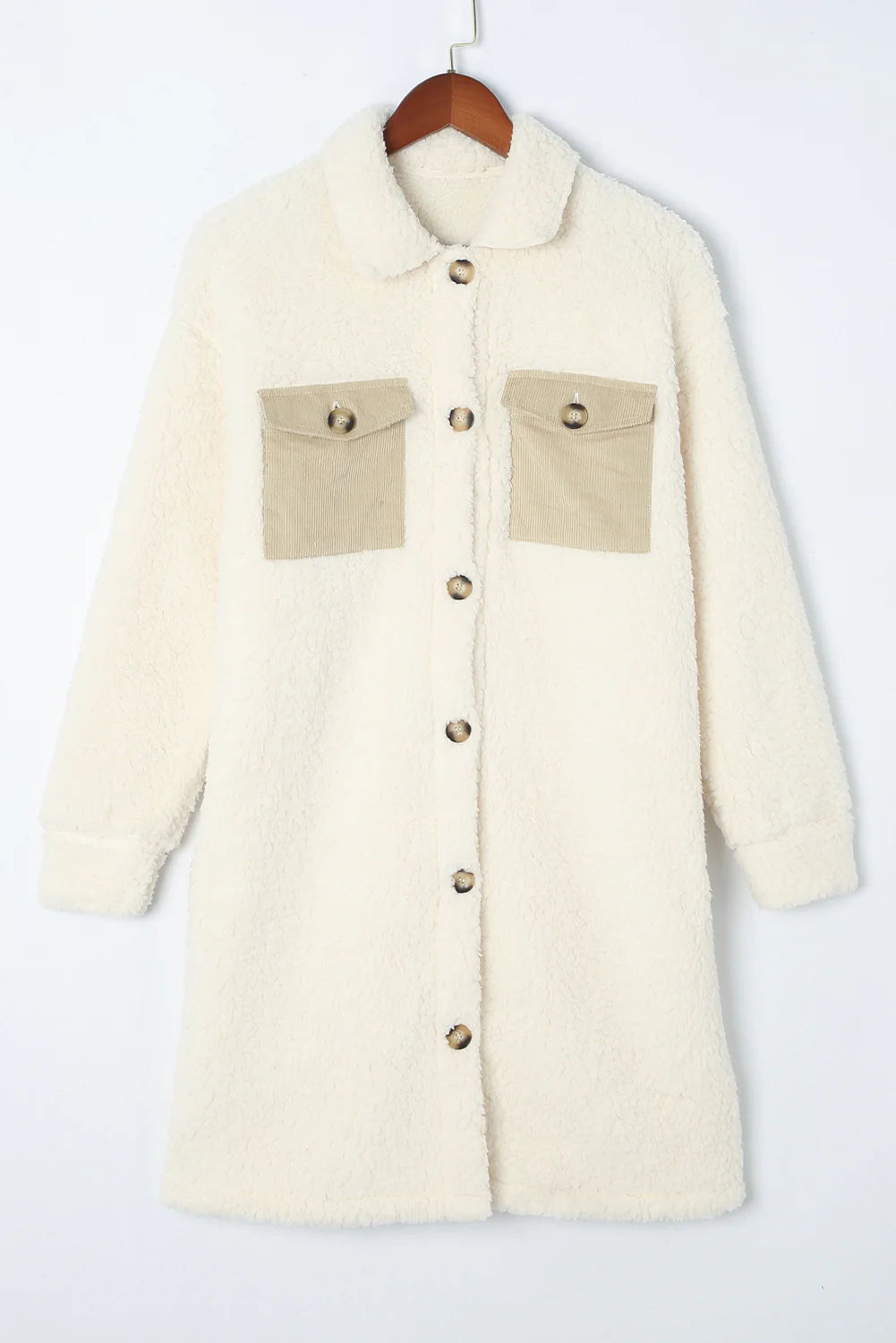 Collared Neck Long Sleeve Longline Teddy Jacket - Image 4