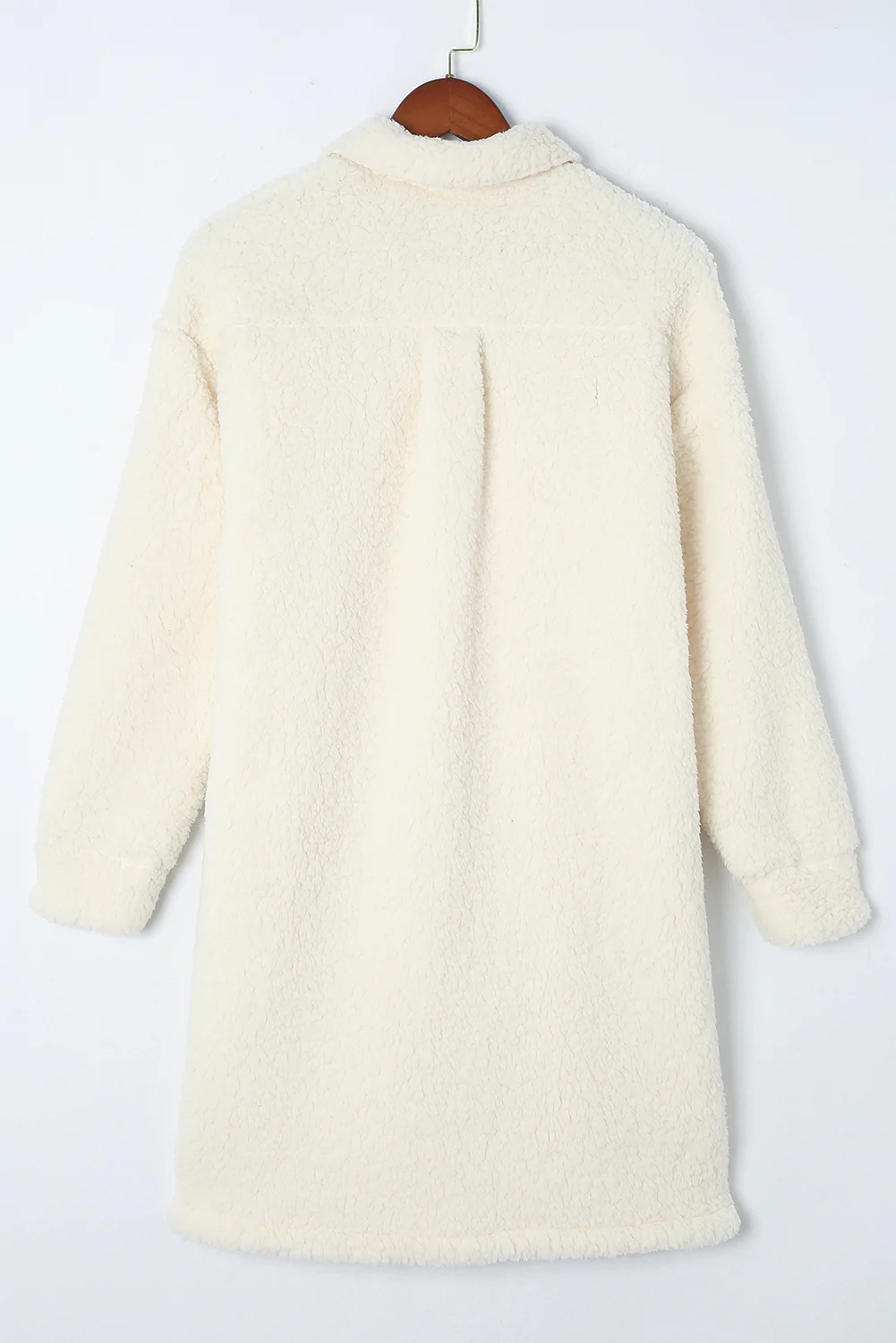 Collared Neck Long Sleeve Longline Teddy Jacket - Image 5