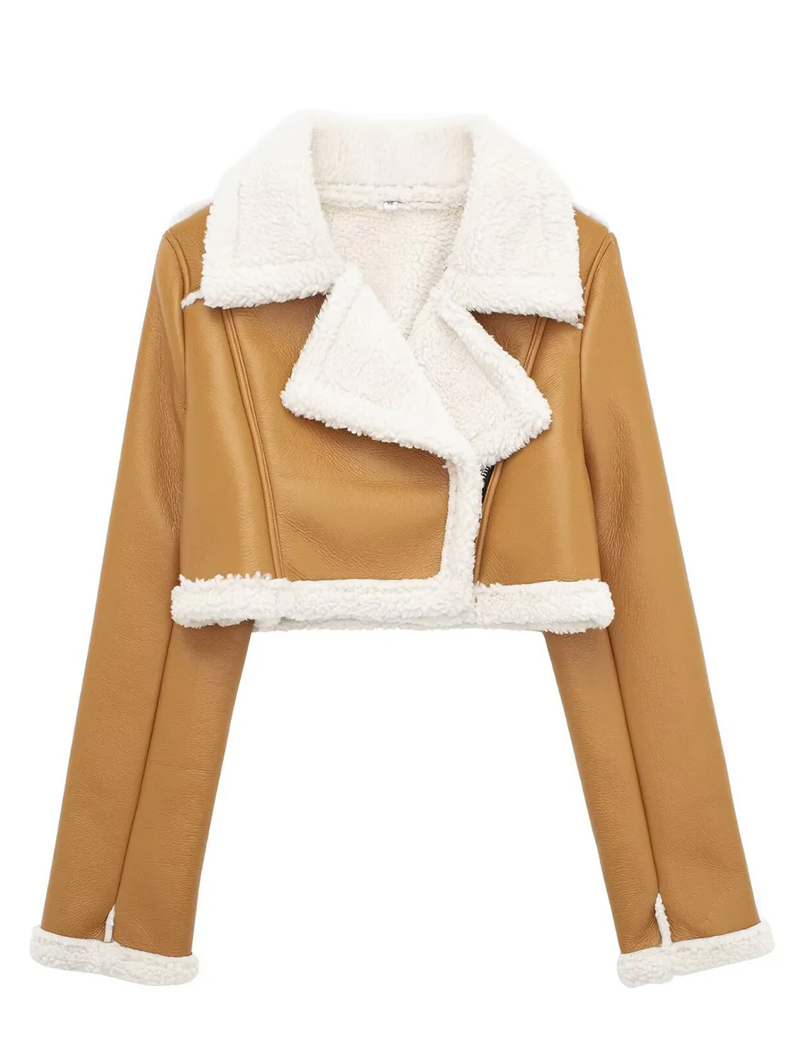 Collared Neck Long Sleeve Plush Cropped Jacket - Image 11