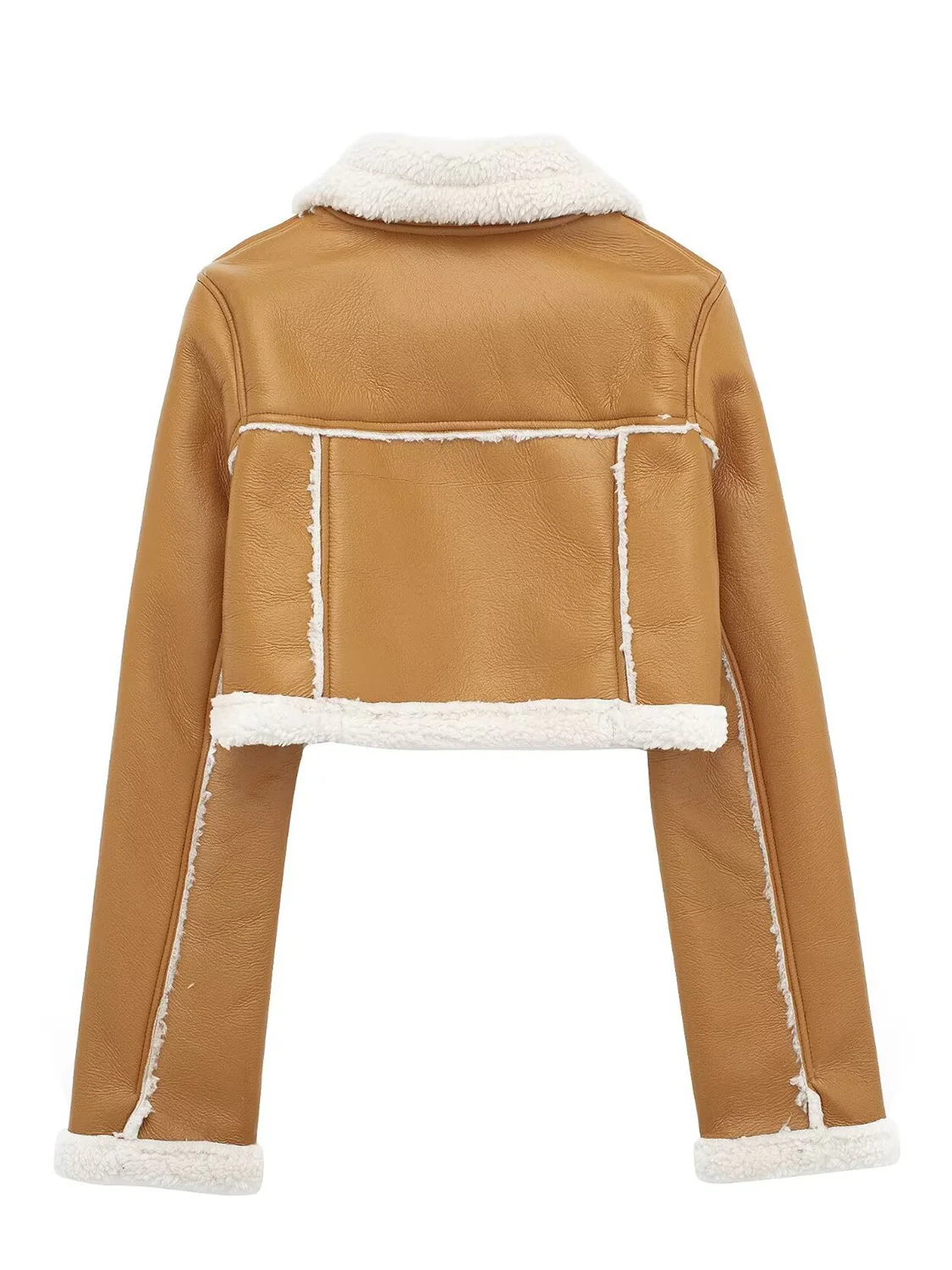Collared Neck Long Sleeve Plush Cropped Jacket - Image 12