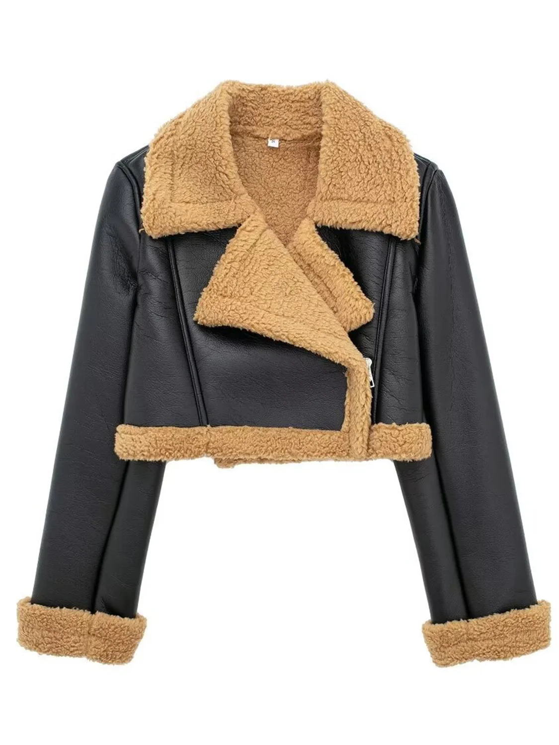 Collared Neck Long Sleeve Plush Cropped Jacket - Image 14