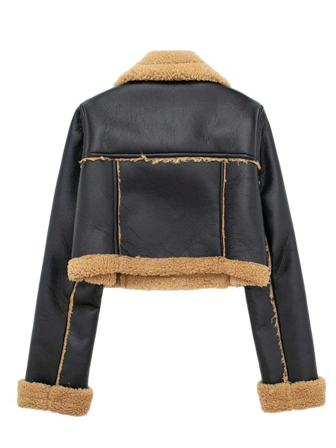 Collared Neck Long Sleeve Plush Cropped Jacket - Image 15