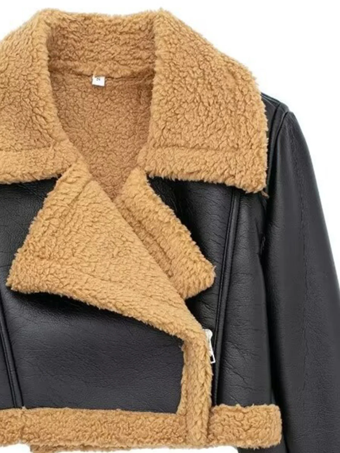 Collared Neck Long Sleeve Plush Cropped Jacket - Image 16