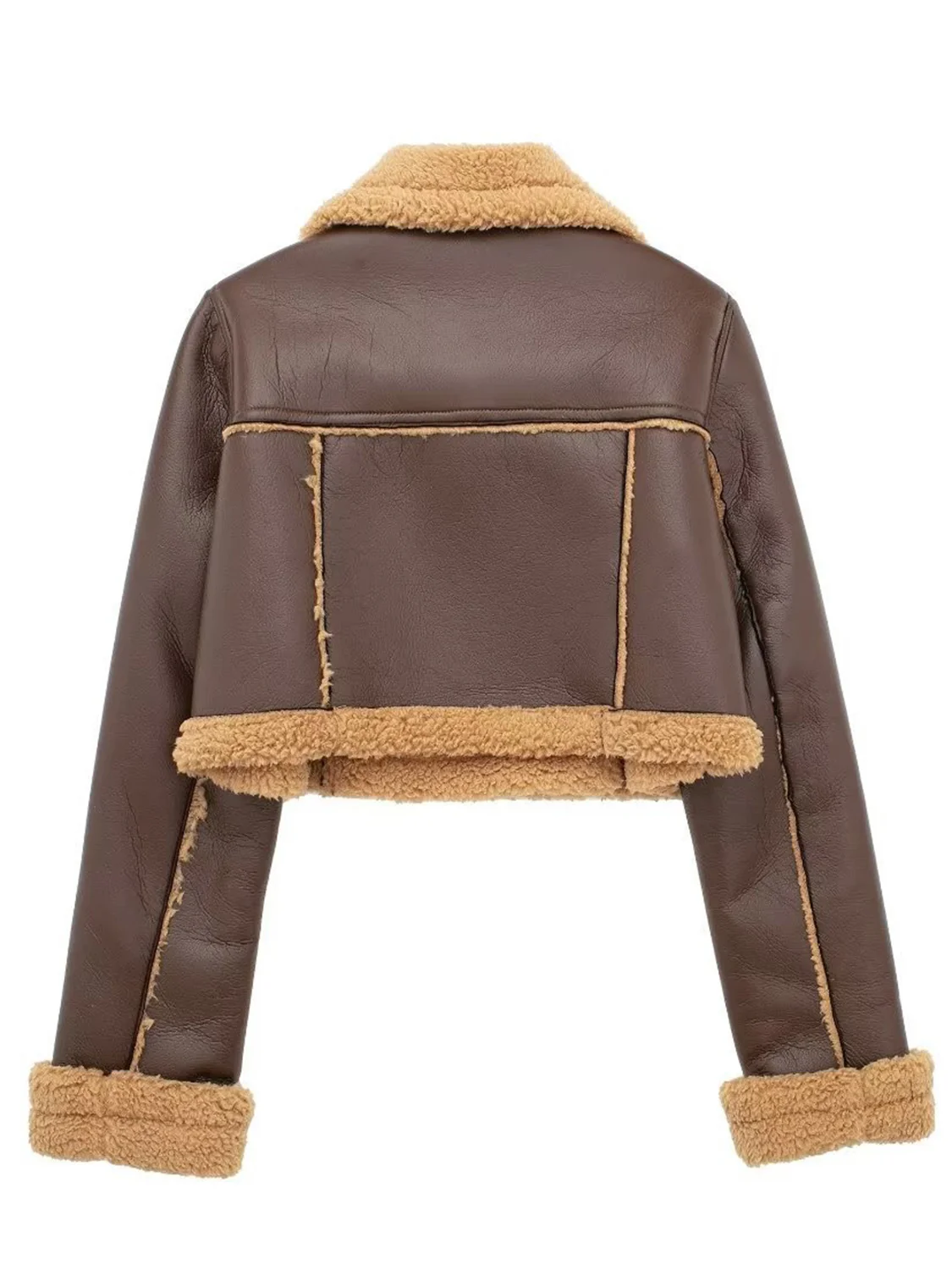 Collared Neck Long Sleeve Plush Cropped Jacket - Image 18