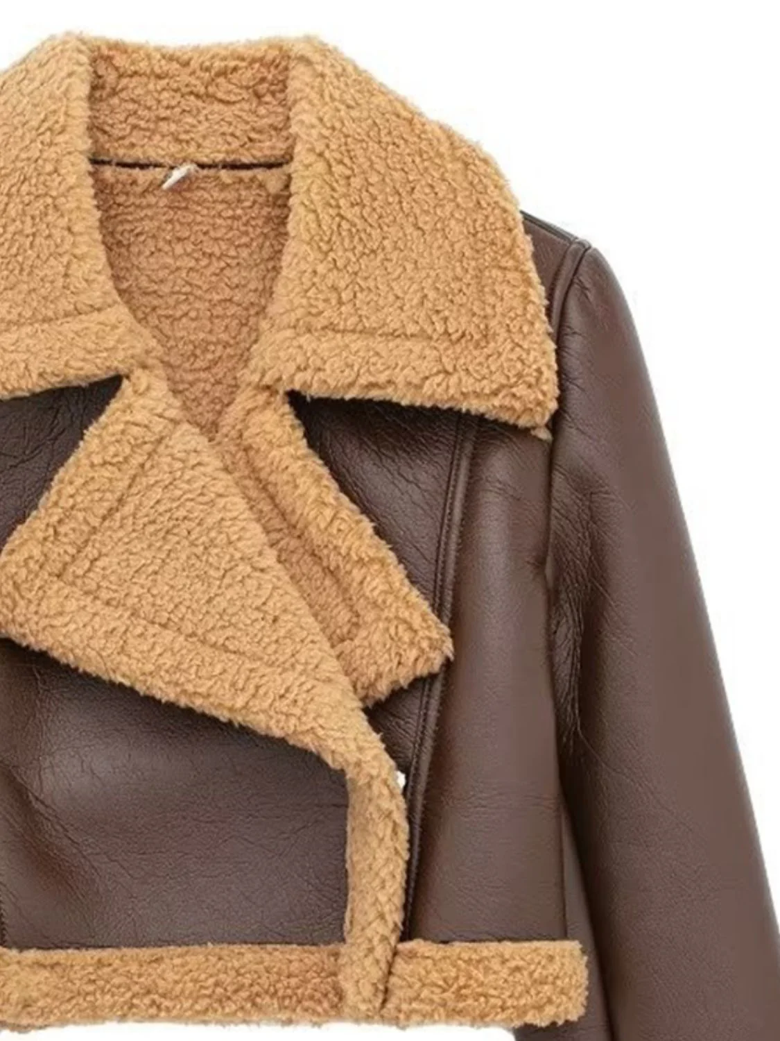 Collared Neck Long Sleeve Plush Cropped Jacket - Image 19