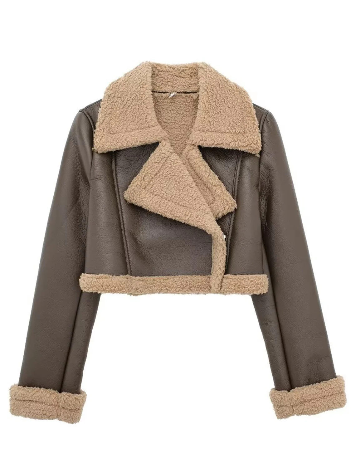 Collared Neck Long Sleeve Plush Cropped Jacket - Image 20