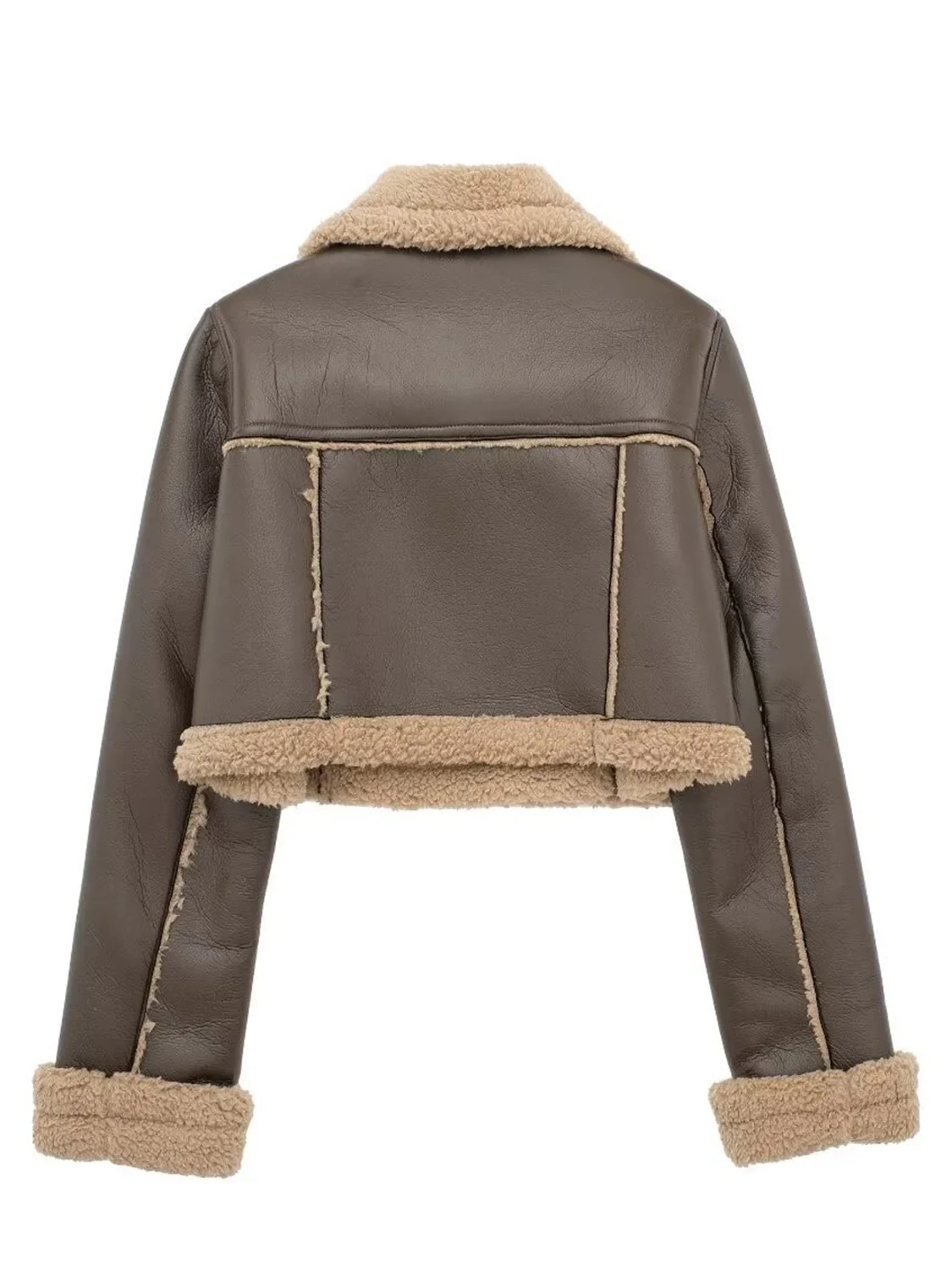 Collared Neck Long Sleeve Plush Cropped Jacket - Image 21