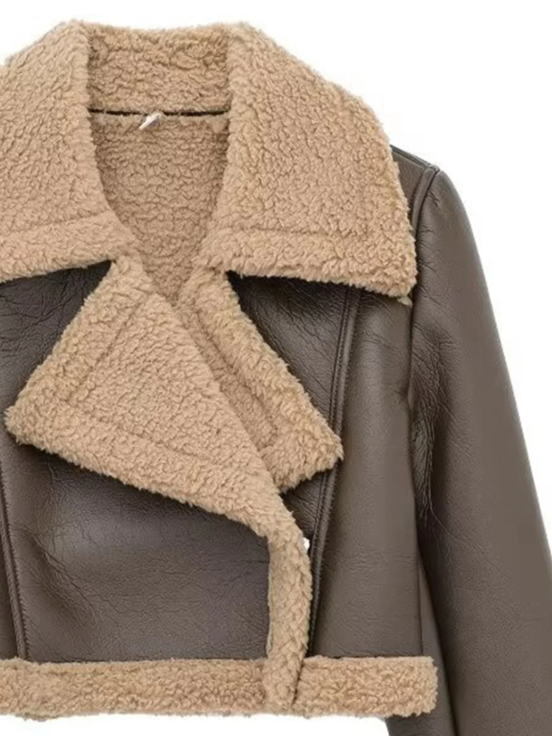 Collared Neck Long Sleeve Plush Cropped Jacket - Image 22