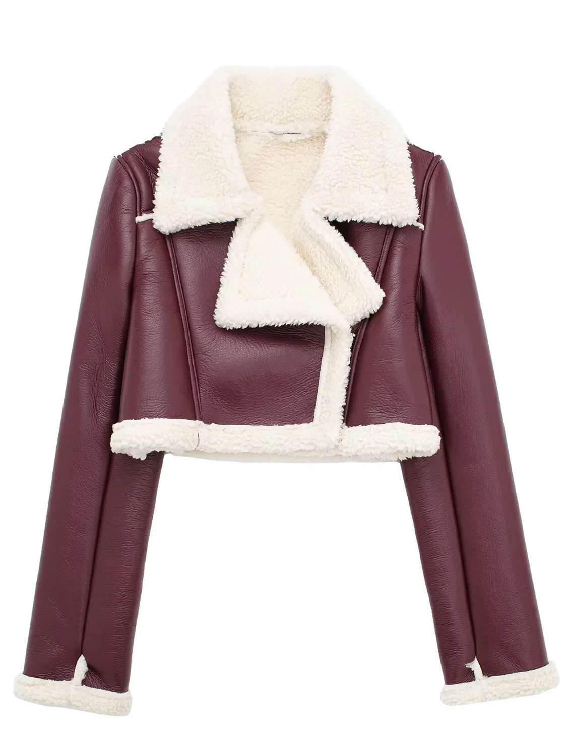 Collared Neck Long Sleeve Plush Cropped Jacket - Image 23