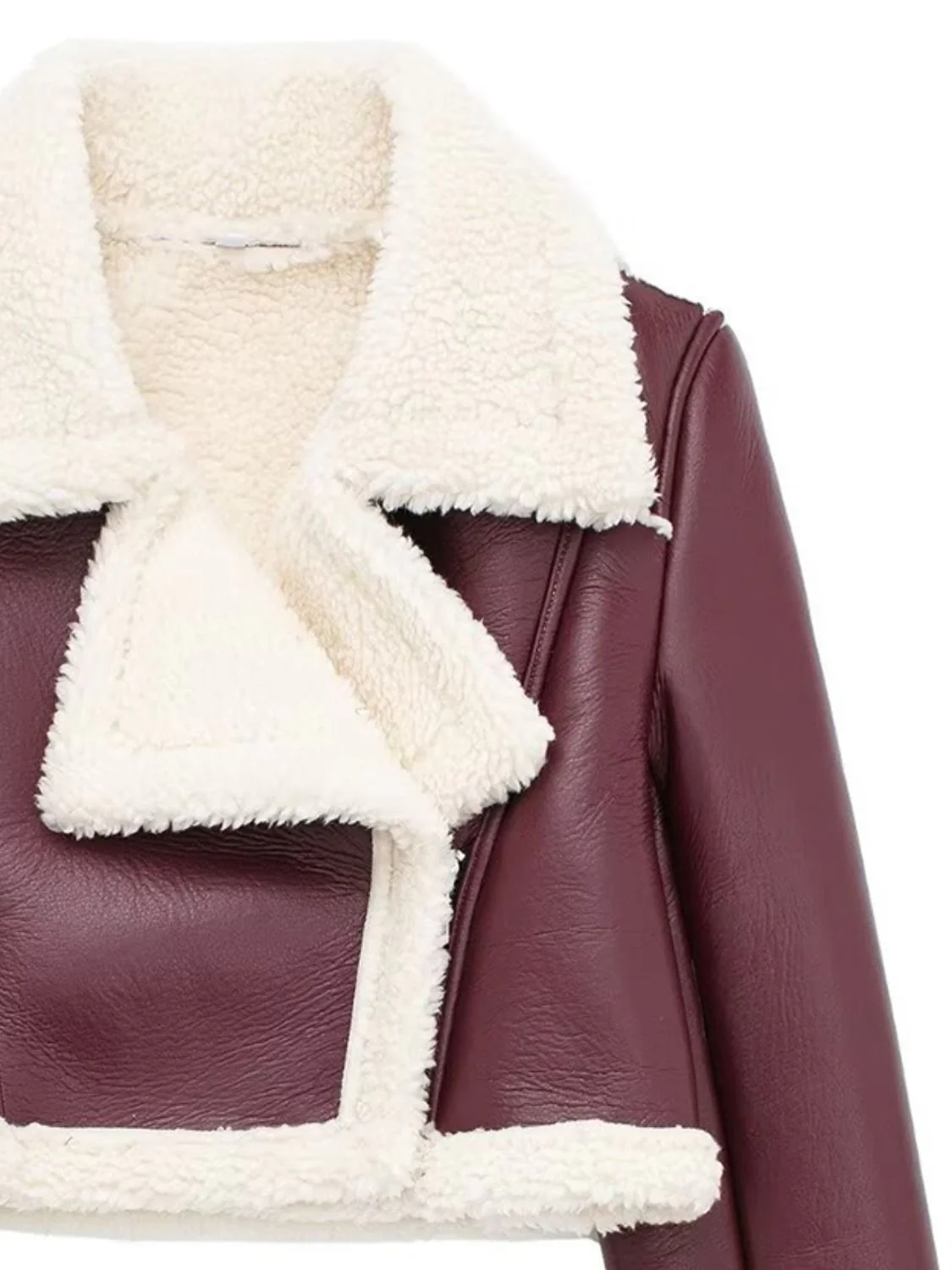 Collared Neck Long Sleeve Plush Cropped Jacket - Image 25