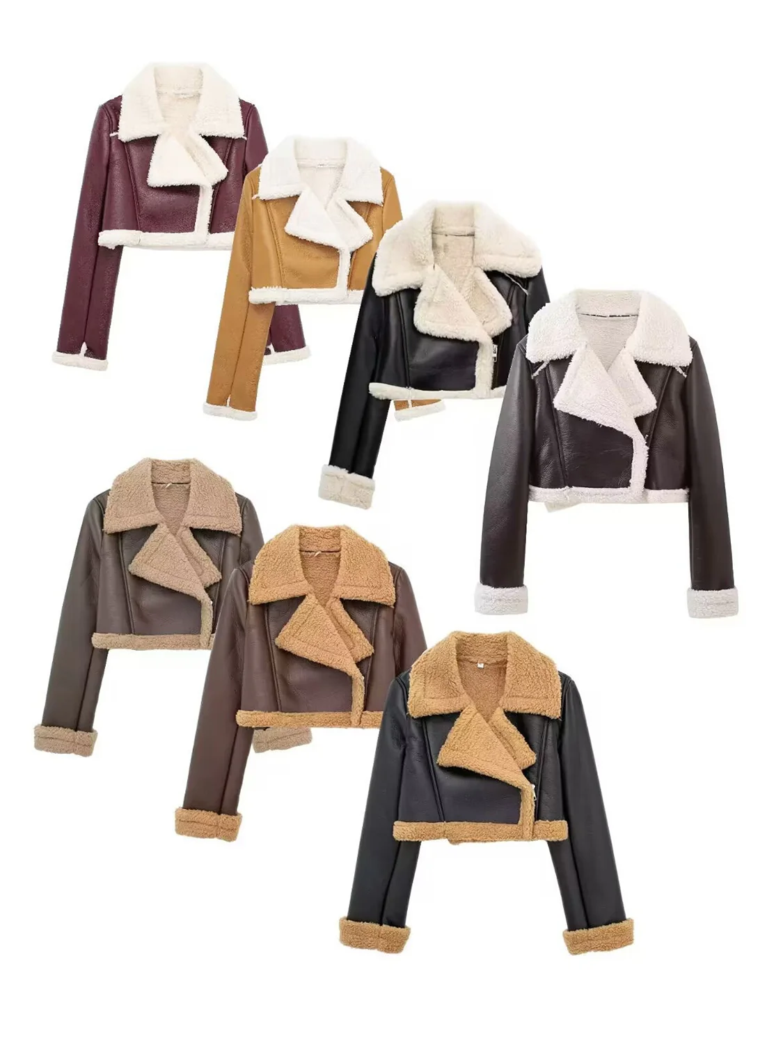 Collared Neck Long Sleeve Plush Cropped Jacket - Image 26