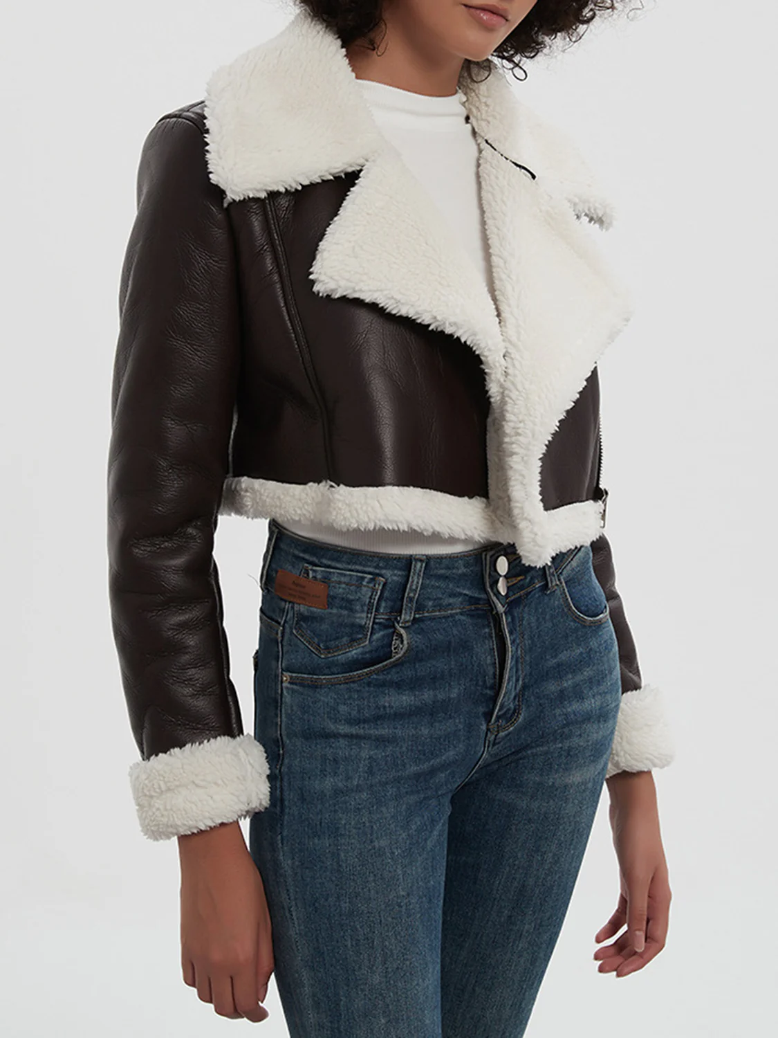 Collared Neck Long Sleeve Plush Cropped Jacket - Image 3