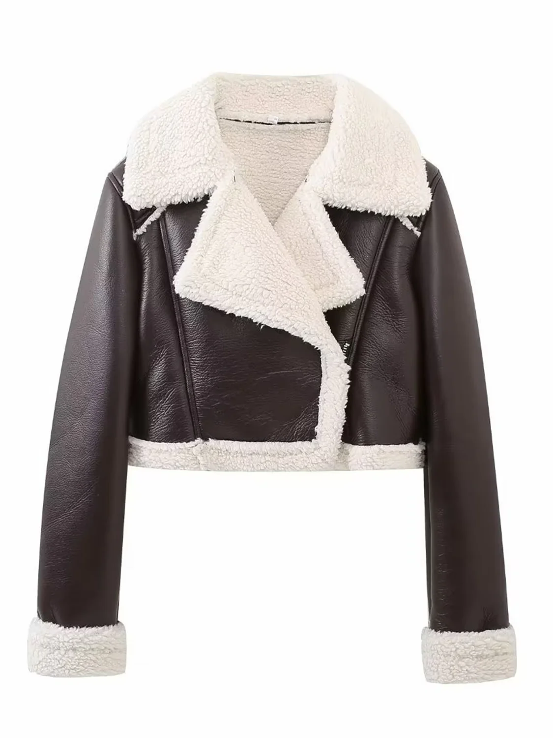 Collared Neck Long Sleeve Plush Cropped Jacket - Image 4