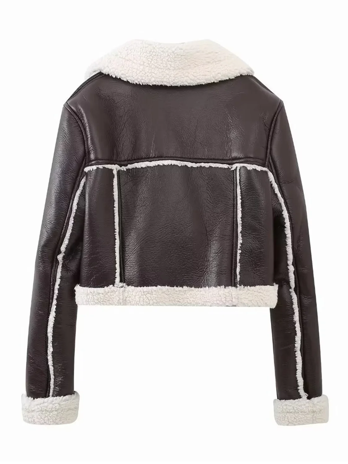 Collared Neck Long Sleeve Plush Cropped Jacket - Image 5