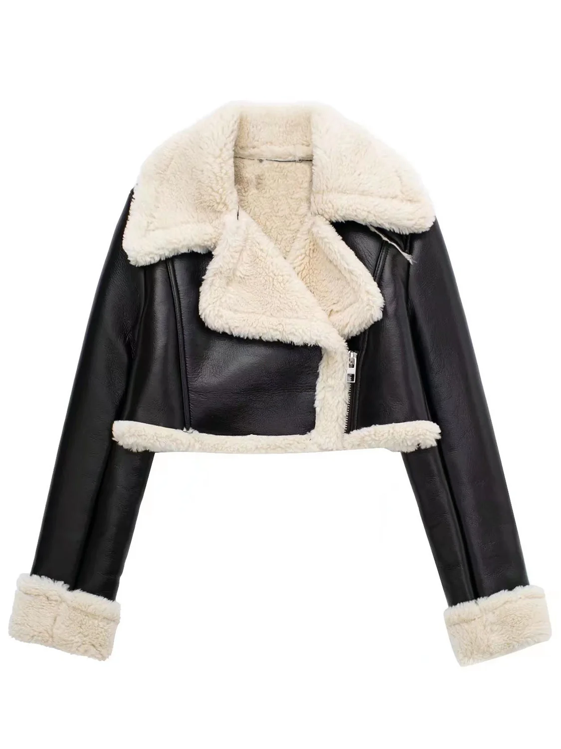 Collared Neck Long Sleeve Plush Cropped Jacket - Image 8