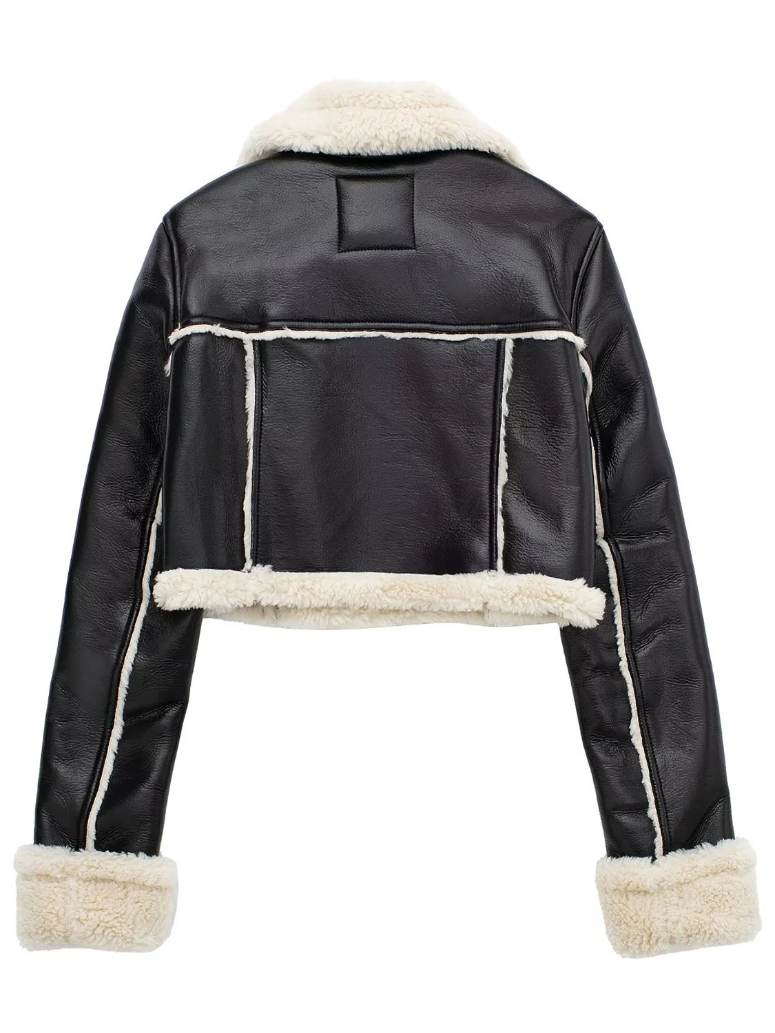 Collared Neck Long Sleeve Plush Cropped Jacket - Image 9