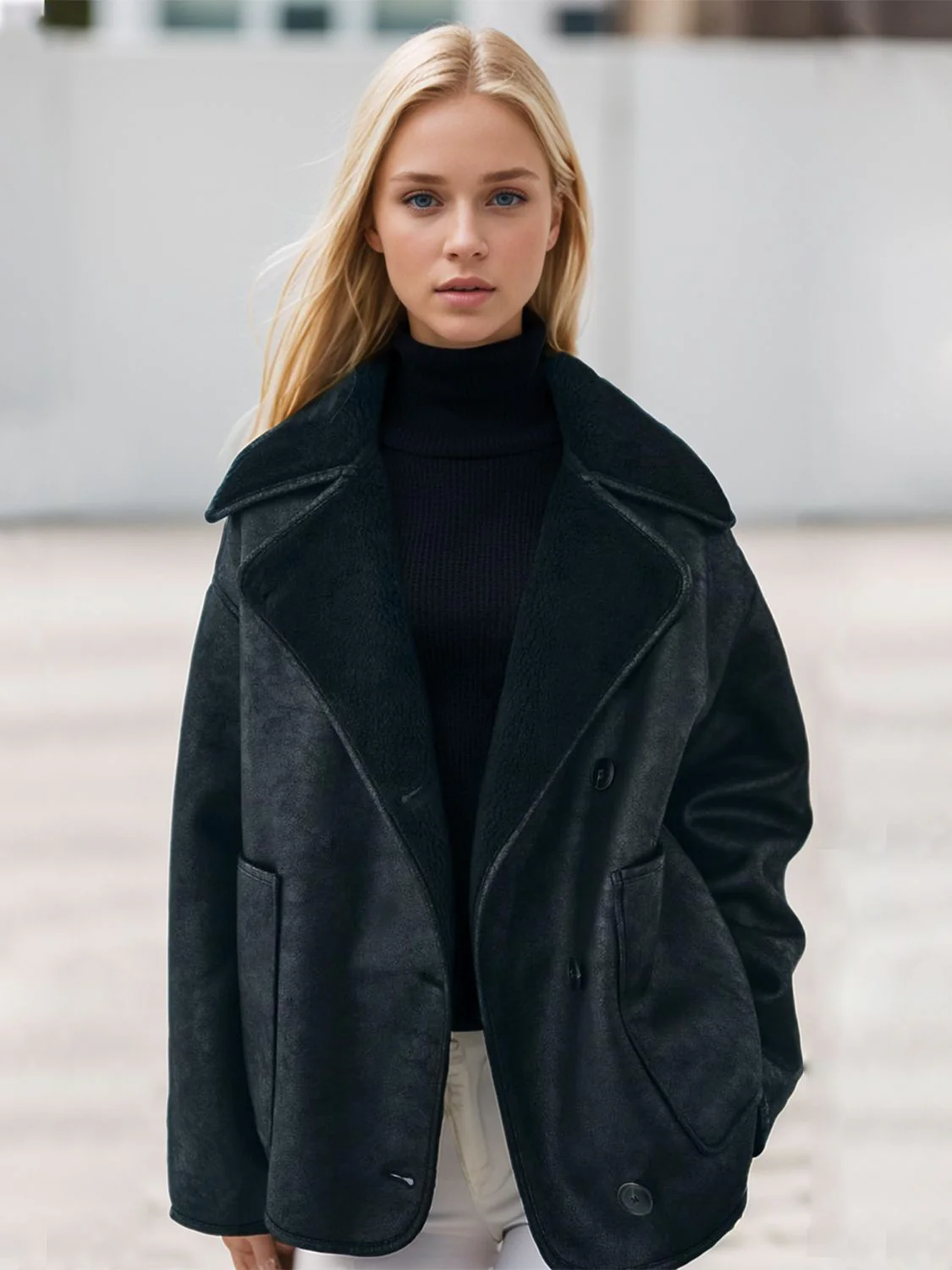 Collared Neck Long Sleeve Plush Jacket - Image 11