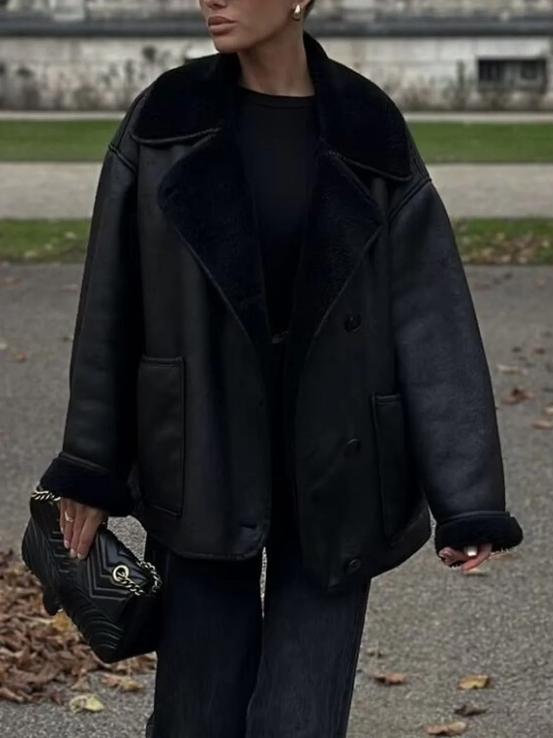 Collared Neck Long Sleeve Plush Jacket - Image 12